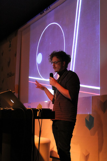 Max speaking at onedotzero New Creators Conference, Yota Space, St. Petersburg, Russia, Dec 2010. Photo © Steve Healy / onedotzero